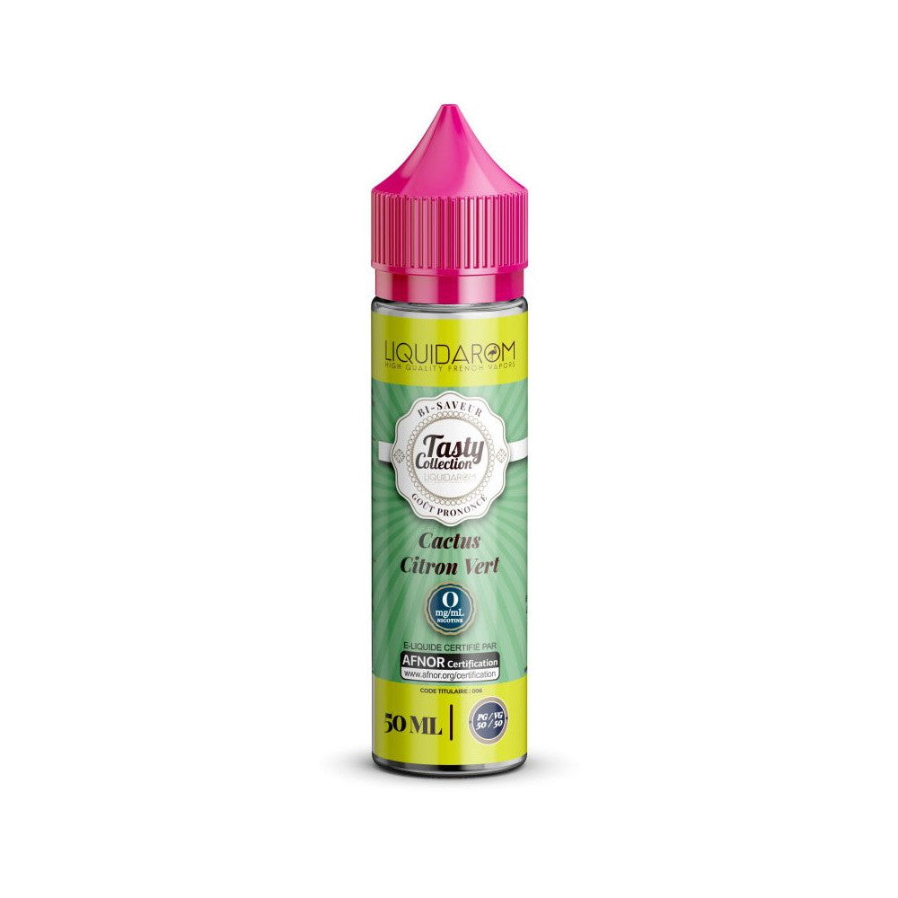E-liquide Cactus Citron Vert 50 ml - Liquidarom. E-liquide Cactus Citron Vert flacon transparent avec bouchon rose