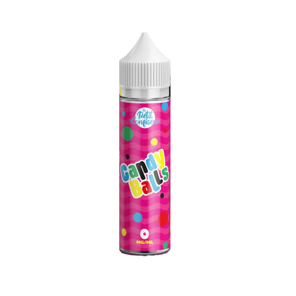 E-liquide Candy Balls 50 ml - Le Petit Confiseur. E-liquide Candy Balls avec flacon transparent et étiquette rose à pois colorés