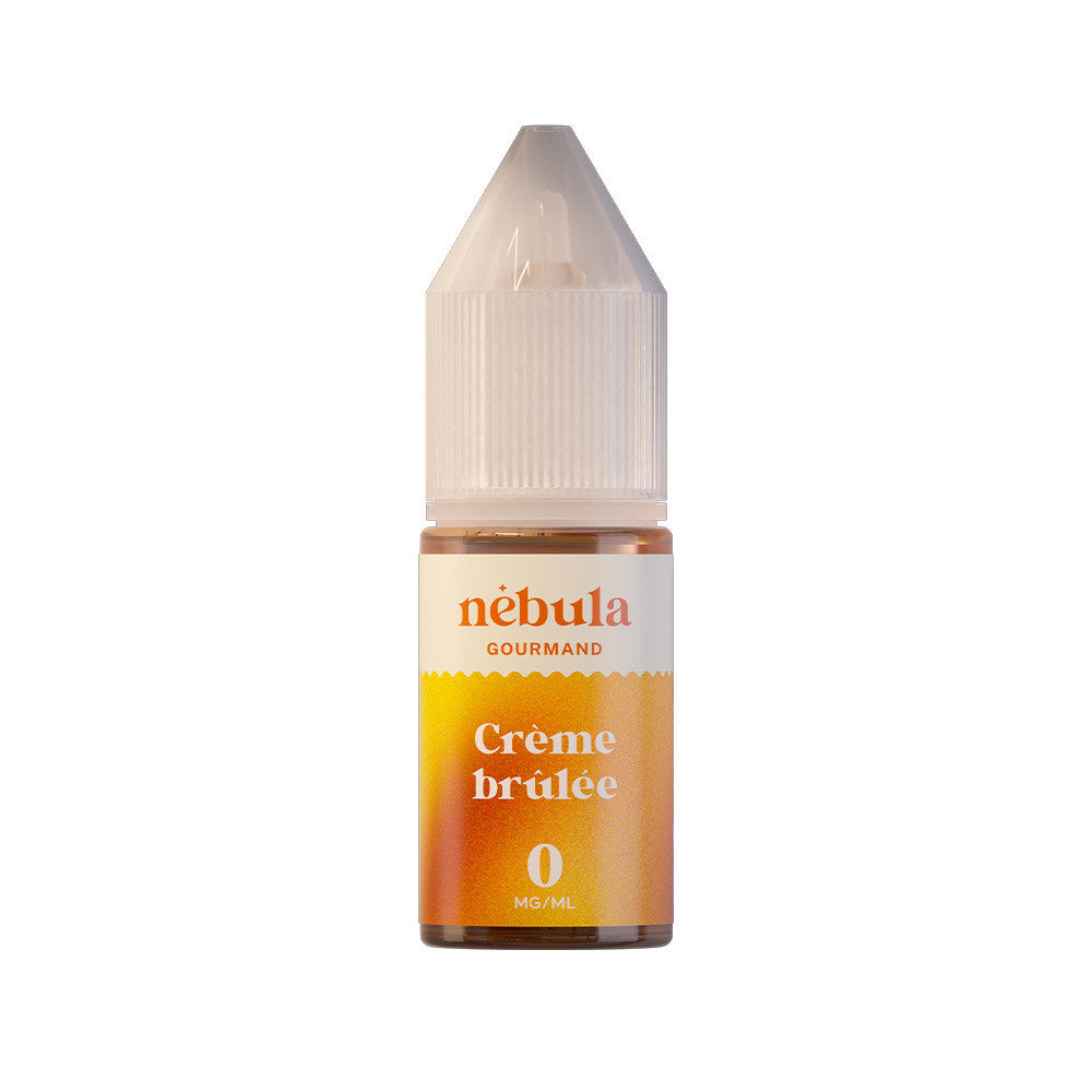 E-liquide Crème Brûlée 10 ml - Nébula. E-liquide Crème Brûlée flacon transparent avec étiquette jaune et blanche