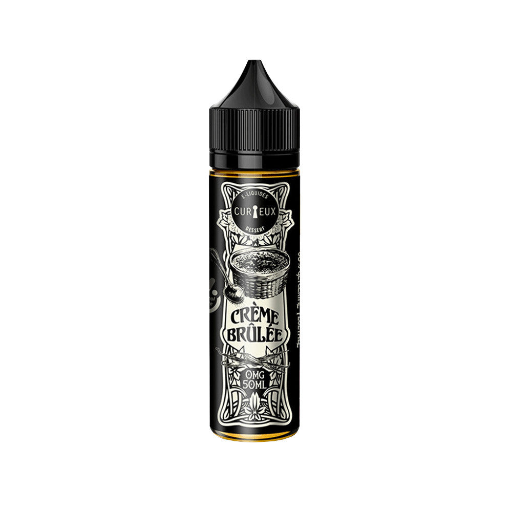 E-liquide Crème Brûlée Végétol 50 ml - Curieux. E-liquide Crème Brûlée Végétol flacon noir avec étiquette illustrée saveur dessert
