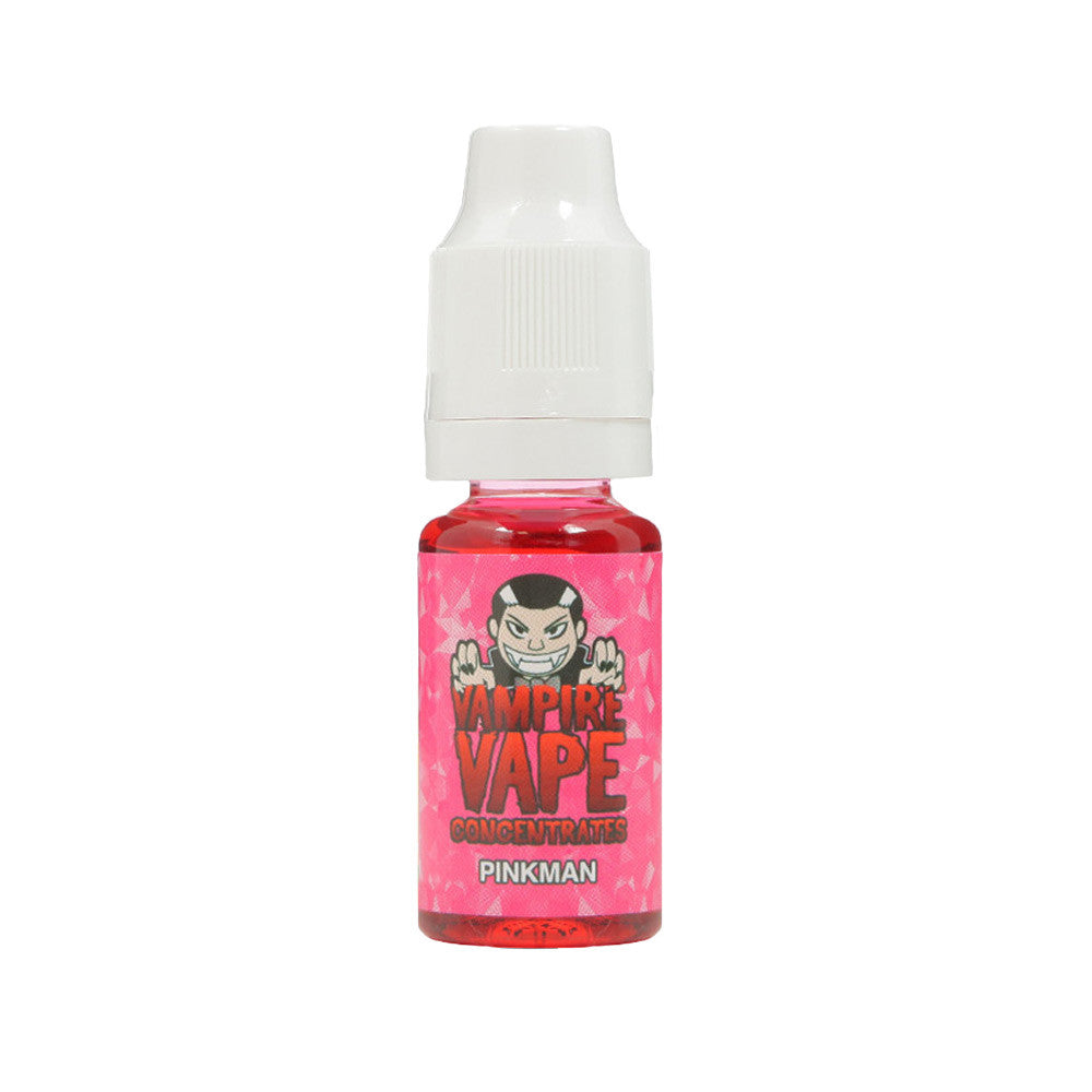 E-liquide PinkMan 10 ml - Vampire Vape. E-liquide PinkMan flacon transparent avec étiquette rose vif et image de vampire