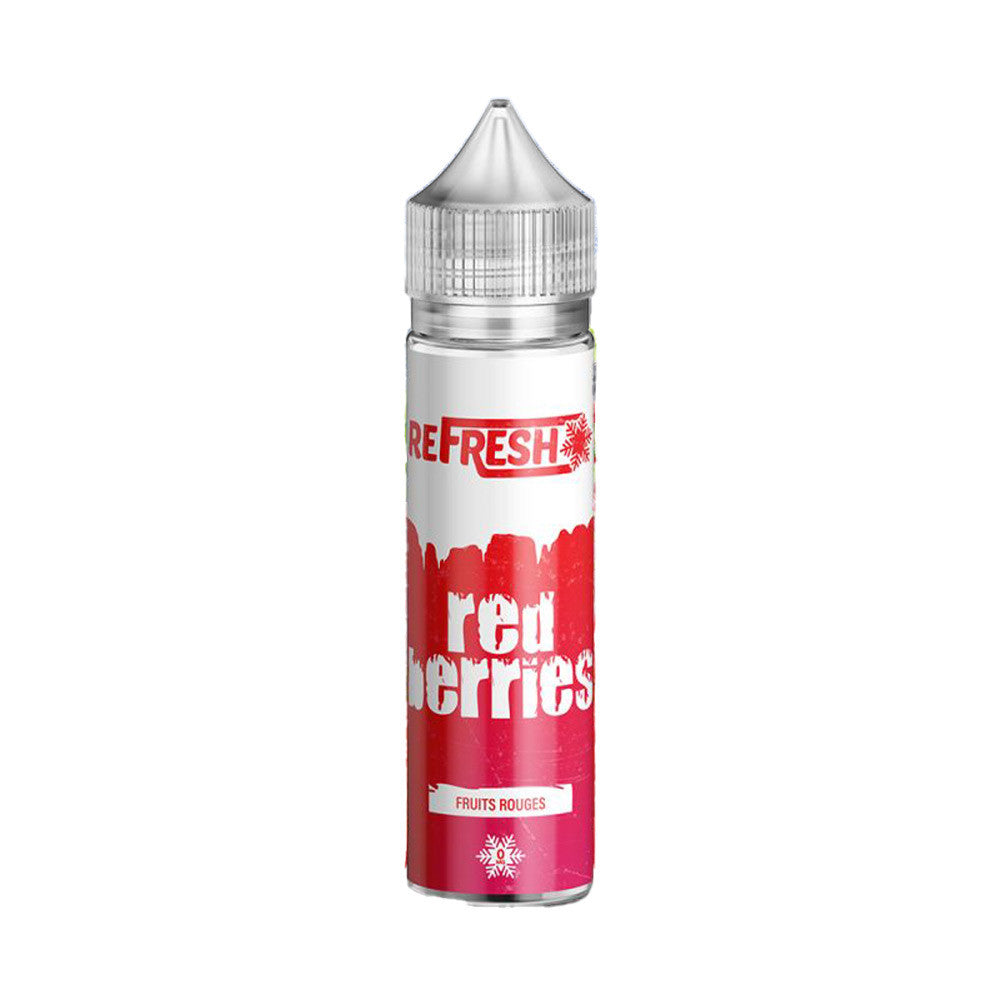 E-liquide Red Berries 50 ml - Refresh. E-liquide Red Berries avec flacon translucide et étiquette blanche et rouge