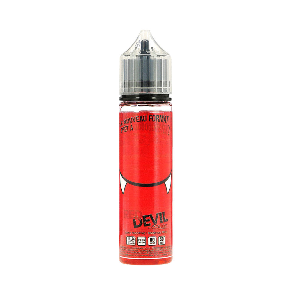 E-liquide Red Devil 50 ml - Avap. E-liquide Red Devil 50 ml flacon transparent avec étiquette rouge et dessin de crocs blancs