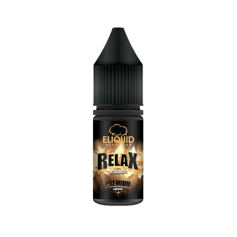E-liquide Relax 10 ml - ELiquid France. E-liquide Relax avec flacon noir et étiquette noire et dorée