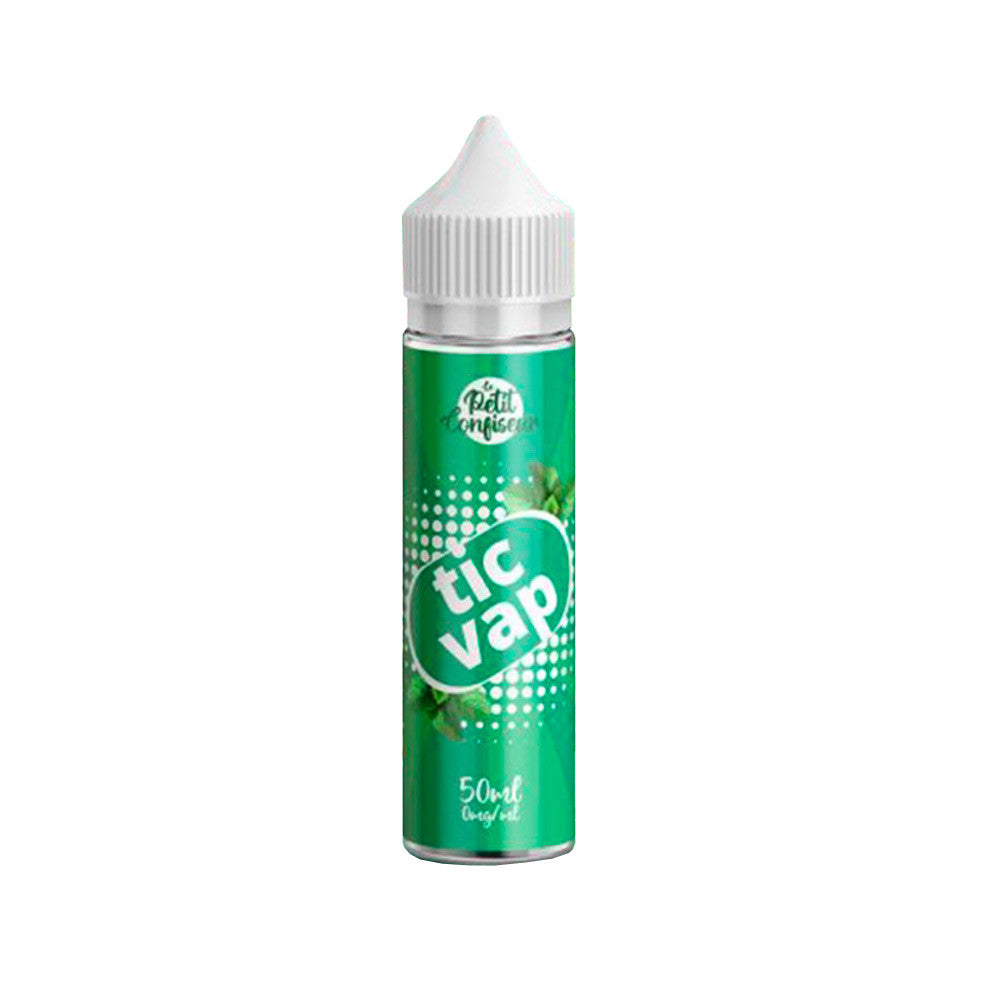 E-liquide Tic Vap 50 ml - Le Petit Confiseur. E-liquide Tic Vap avec flacon transparent et étiquette verte