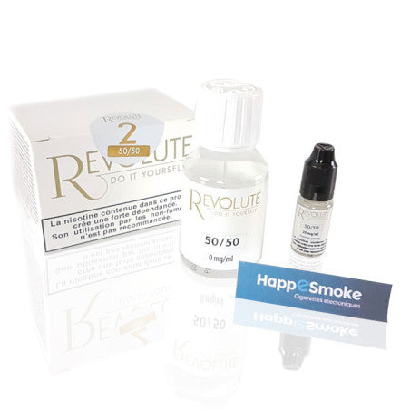 Base Revolute - Tpd Ready 50/50 100 ml. Base Revolute 50/50 flacon transparent avec boîte blanche et petit flacon noir