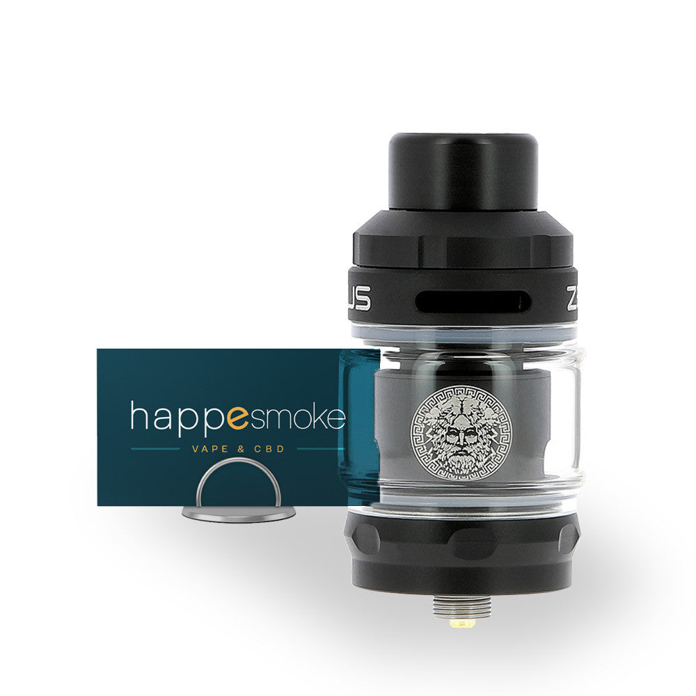 Clearomiseur Zeus Se Sub ohm 5. 5 ml- GeekVape. Clearomiseur Zeus SE Sub ohm noir avec gravure de tête de méduse sur le réservoir en verre