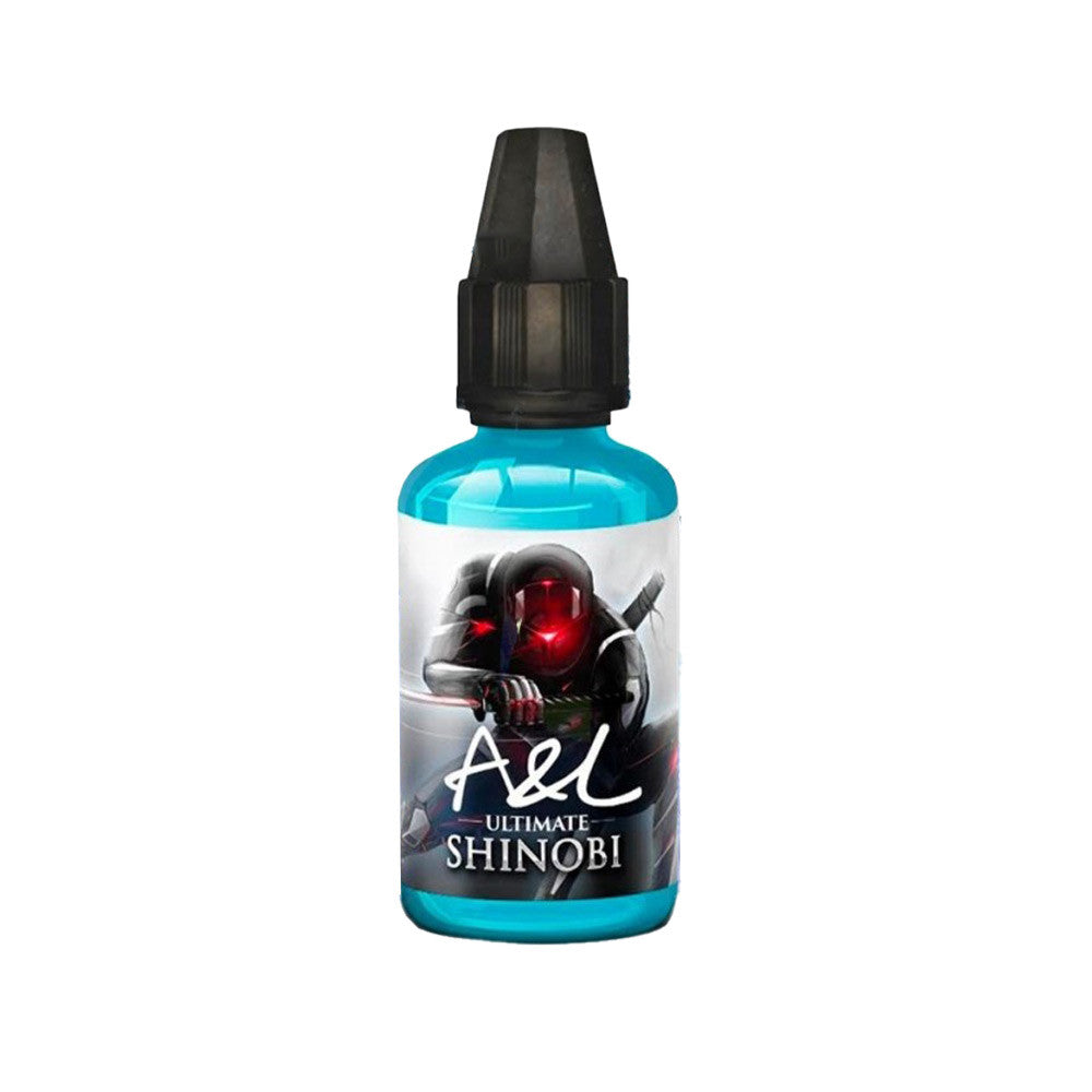 Arôme concentré Shinobi 30 ml DIY - A&L Ultimate. Arôme concentré Shinobi avec flacon bleu et étiquette ninja à yeux rouges