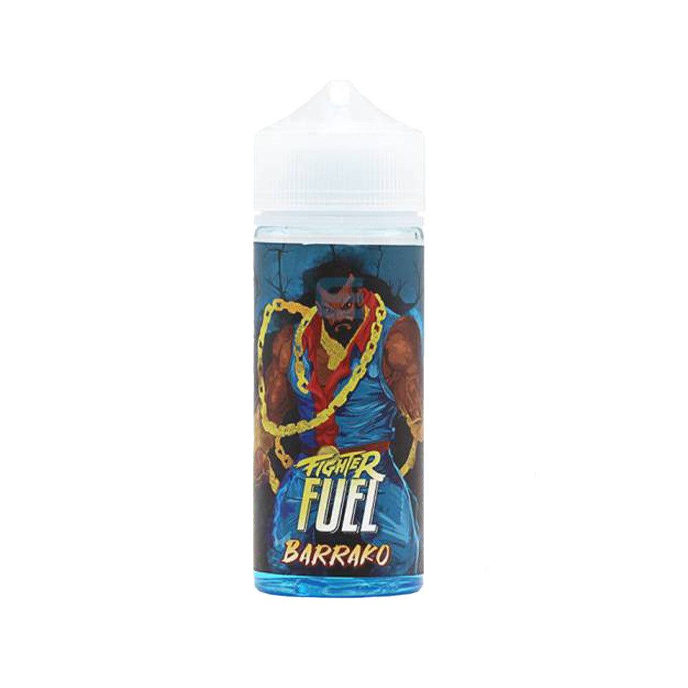 E-liquide Barrako 100 ml - Fighter fuel. E-liquide Barrako flacon transparent avec étiquette colorée représentant un homme musclé enchaîné