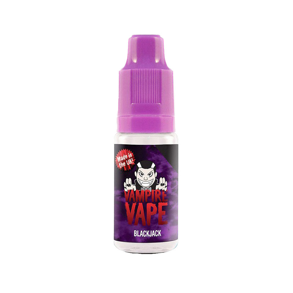 E-liquide Black Jack 10 ml - Vampire Vape. E-liquide Black Jack avec flacon transparent et bouchon violet