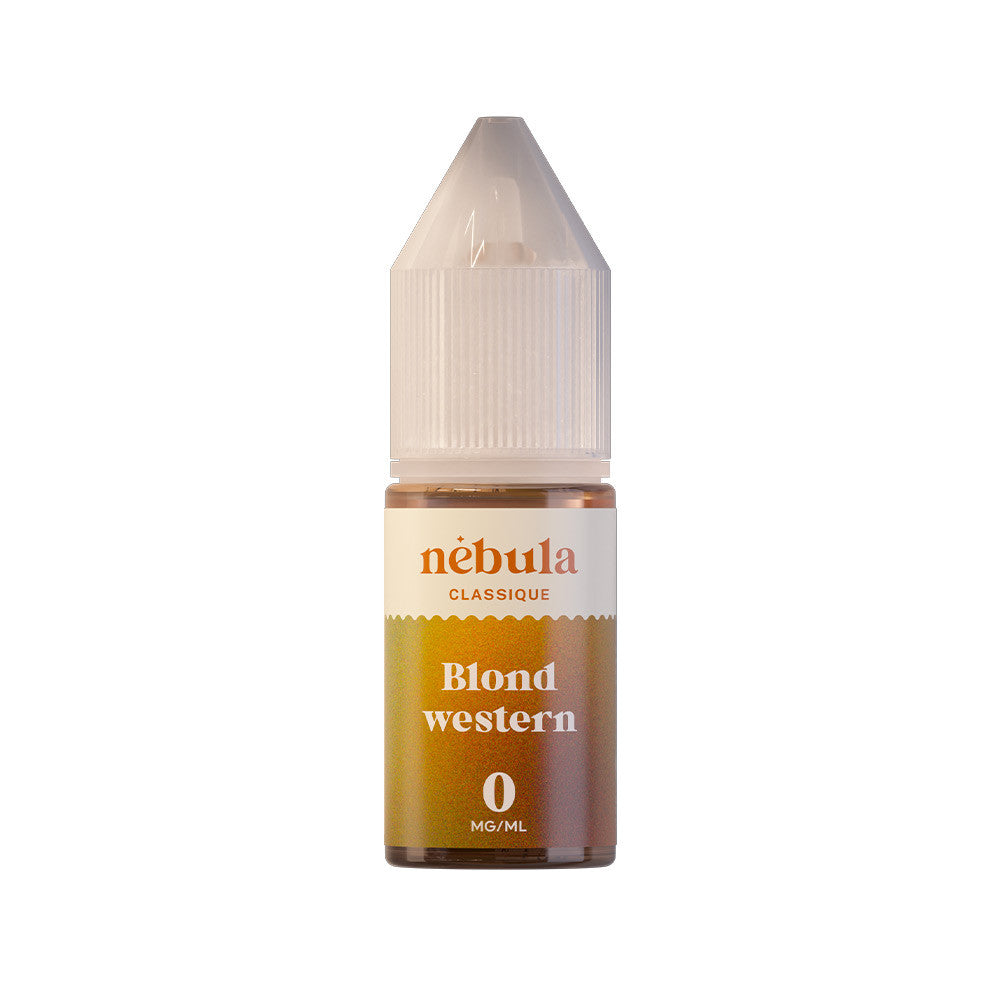 E-liquide Blond Western 10 ml - Nébula. E-liquide Blond Western flacon transparent avec bouchon blanc
