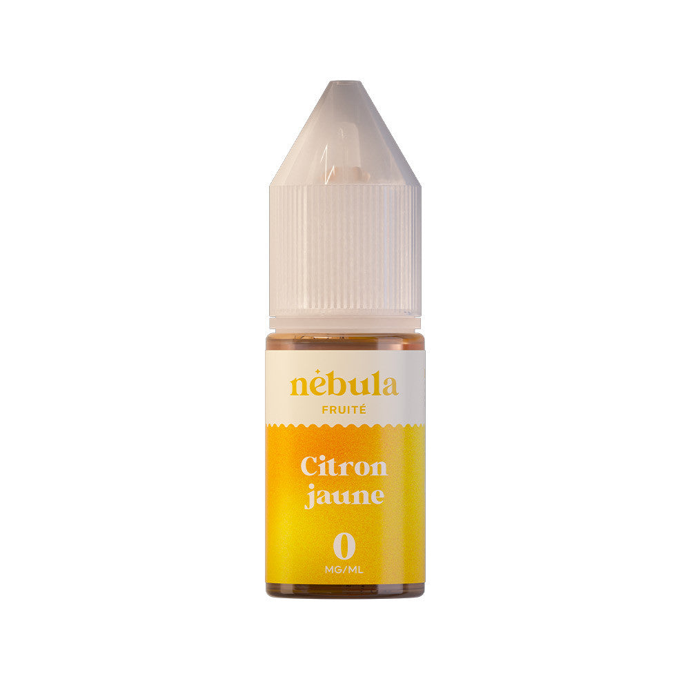 E-liquide Citron Jaune 10 ml - Nébula. E-liquide Citron Jaune flacon transparent avec étiquette jaune et blanche