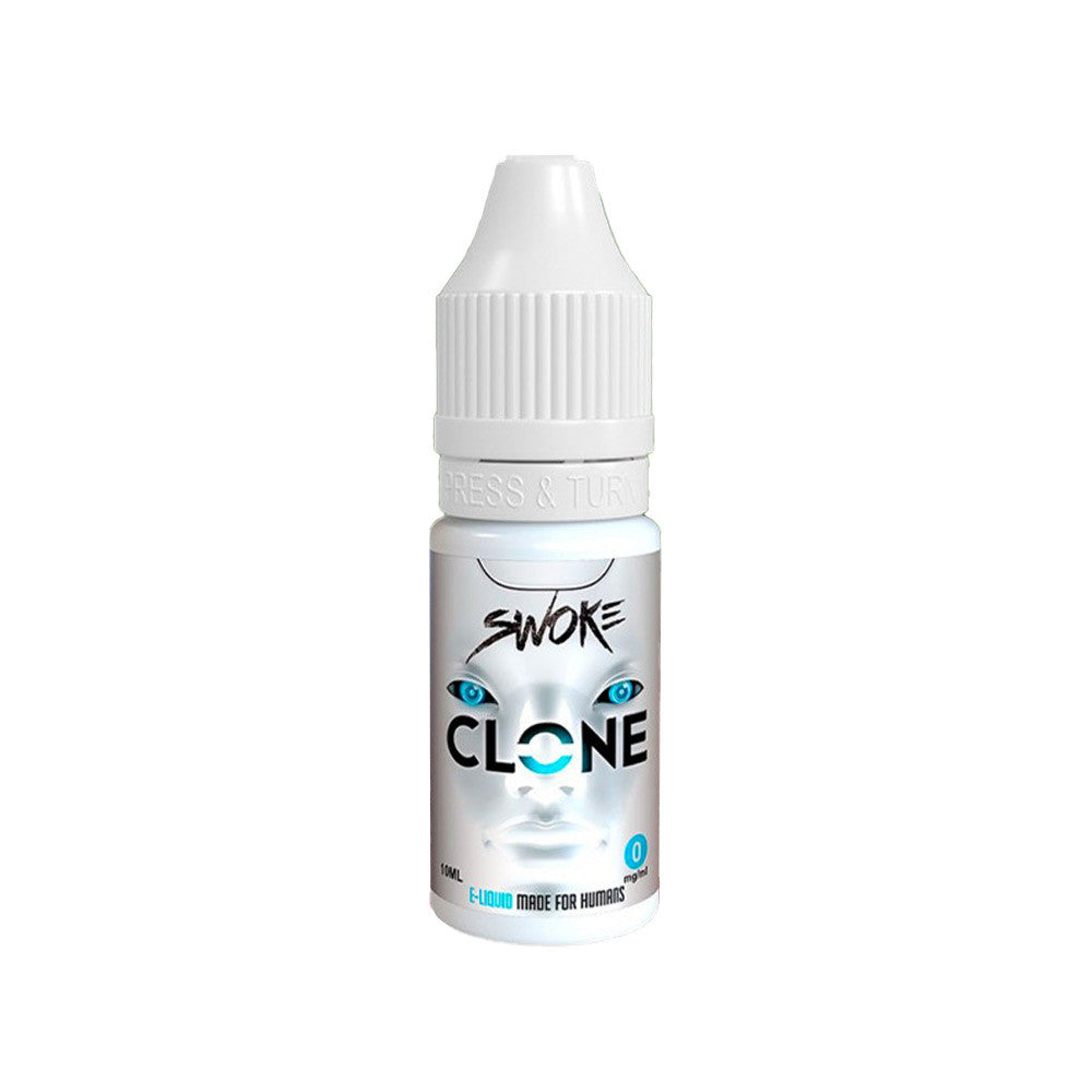 E-liquide Clone 10 ml - Swoke. E-liquide Clone 10 ml flacon blanc avec étiquette illustrant un visage stylisé aux yeux bleus