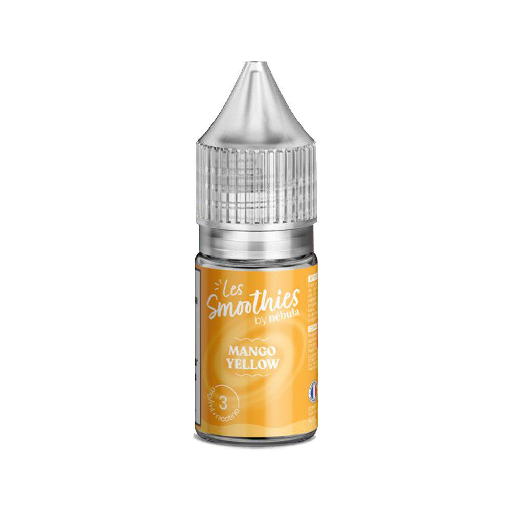 E-liquide Mango Yellow 10 ml - Les Smoothies - Nébula. E-liquide Mango Yellow avec flacon transparent et étiquette orange jaune