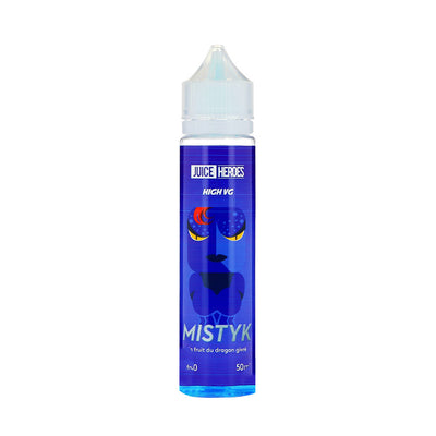 E-liquide Mistyk 50 ml - Liquideo. E-liquide Mistyk flacon transparent avec étiquette bleue et dessin stylisé