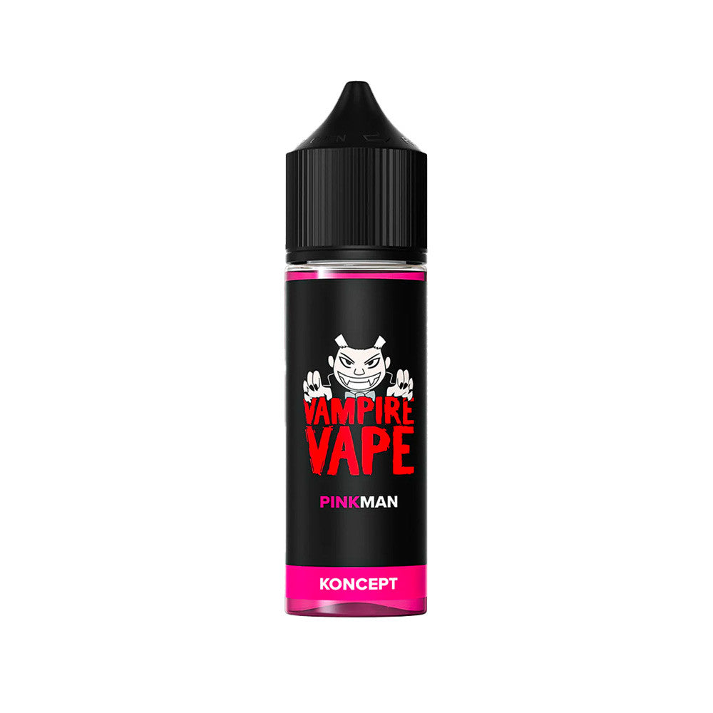 E-liquide Pinkman 50 ml - Vampire Vape. E-liquide Pinkman avec flacon noir et étiquette rouge, blanc et rose