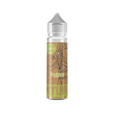 E-liquide Poire Natural 50 ml - Curieux. E-liquide Poire Natural 50 ml flacon transparent avec étiquette marron et dessin de lapin
