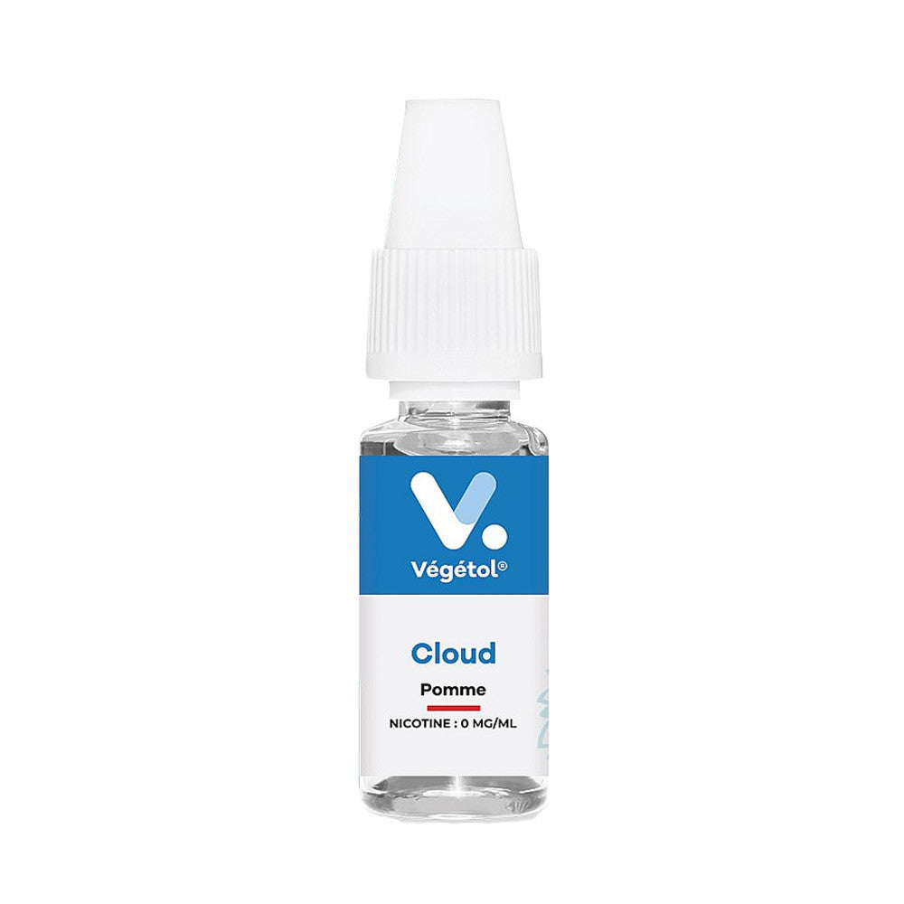 E-liquide Pomme - Végétol flacon transparent avec étiquette blanche et bleue
