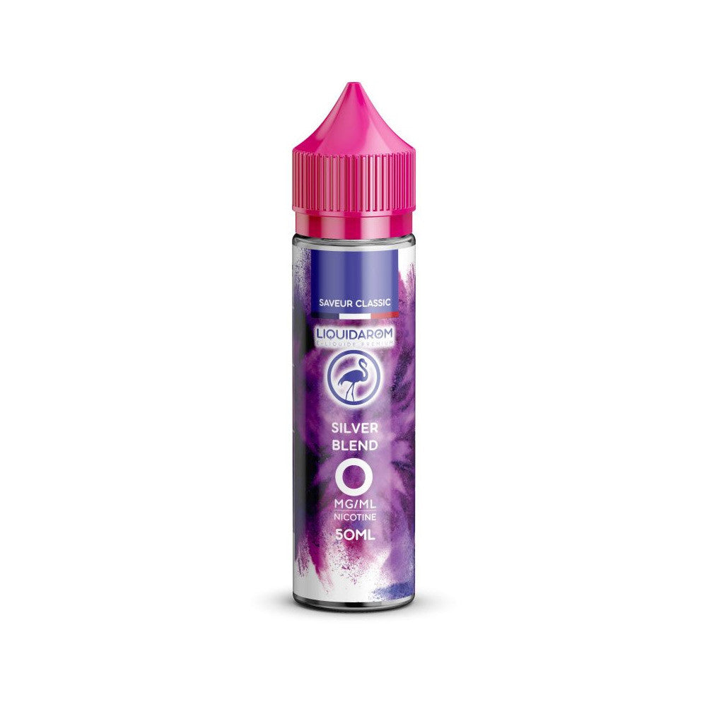 E-liquide Silver Blend 50 ml - Liquidarom. E-liquide Silver Blend avec flacon transparent et bouchon rose