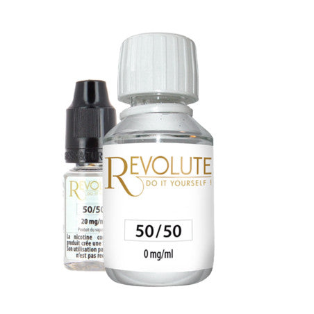 Base Revolute - Tpd Ready 50/50 100 ml. Base Revolute - flacon transparent avec bouchon blanc et étiquette blanche