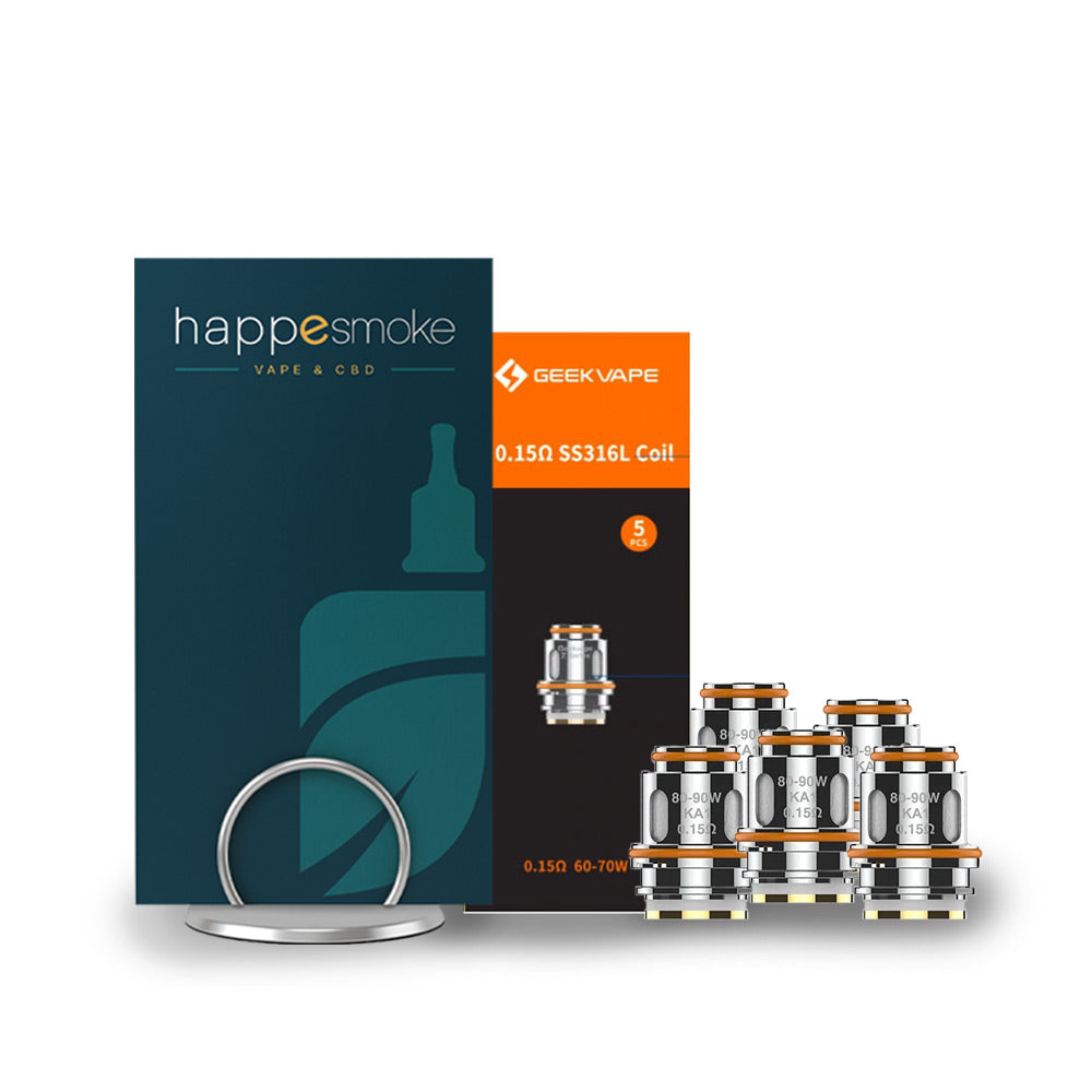 Résistances Z serie - GeekVape. Résistances Z serie avec joints orange et corps métal posées devant deux boîtes colorées