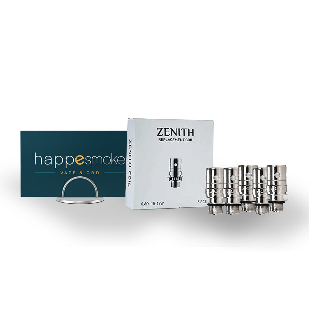 Résistances Zenith - innokin. Résistances Zenith en métal posées à côté d'une boîte blanche